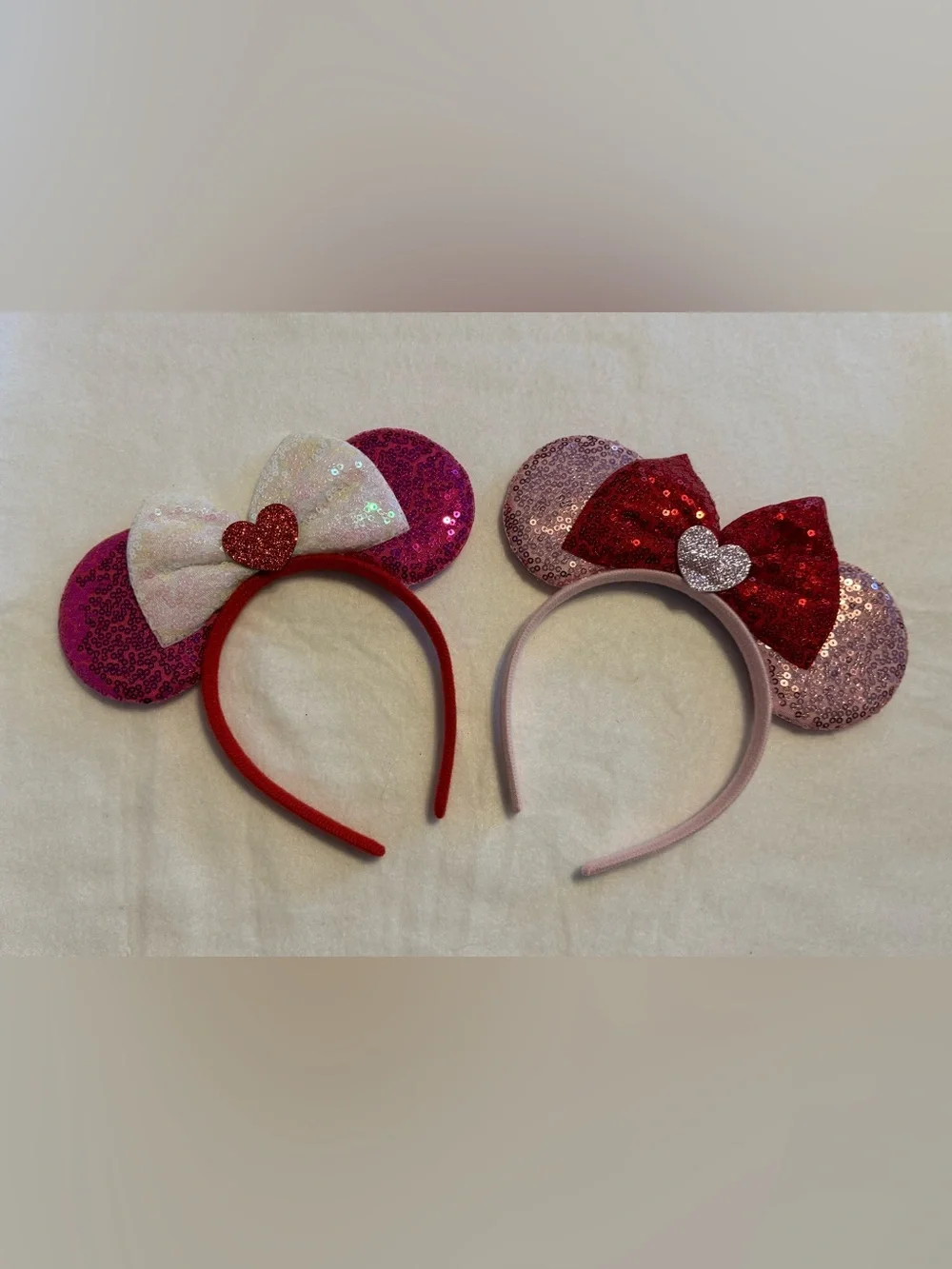 Minnie Mouse Ears Headbands | Pink & Red Sequin | Set of 2